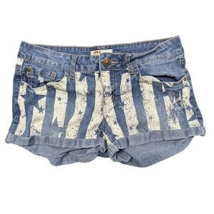 L.E.I. Starred Jean Shorts Ashley Low Rise Patriotic POCKETS Distressed Women's